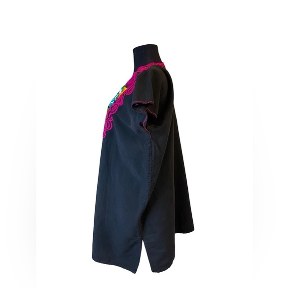 Handmade Embroidered Black V-Neck Blouse - Picture 8 of 13